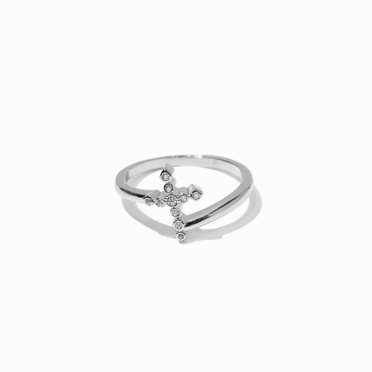 Double Line Cross Ring Silver