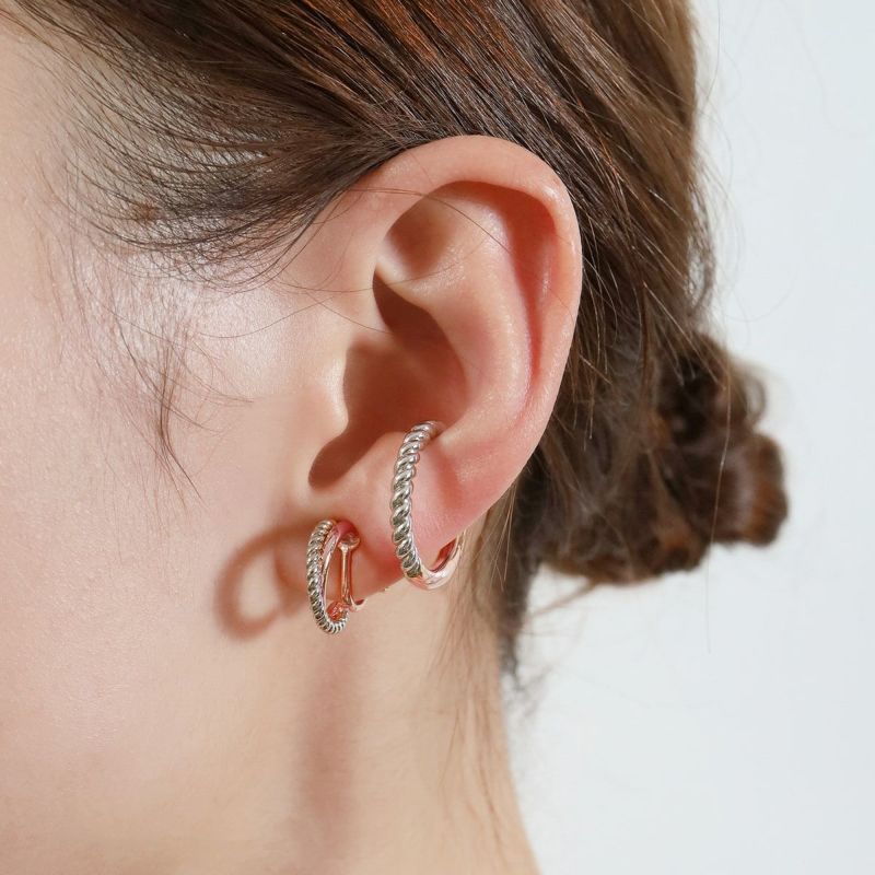 Mix Hoop Earrings【Silver925】(Pink Gold)