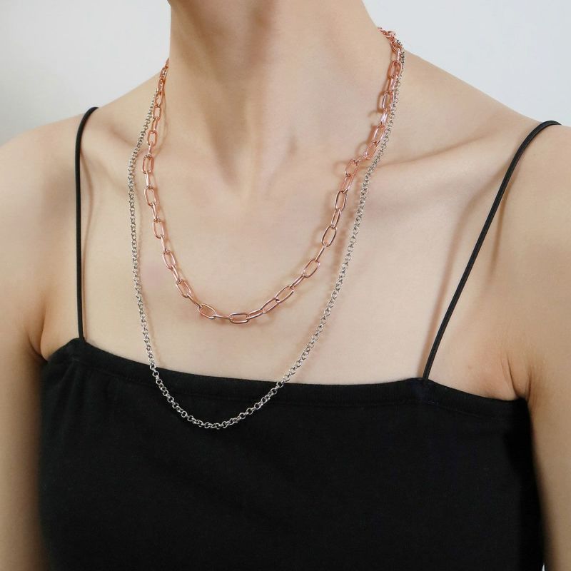 4Way Mix Chain Necklace【Silver925】(Pink Gold)
